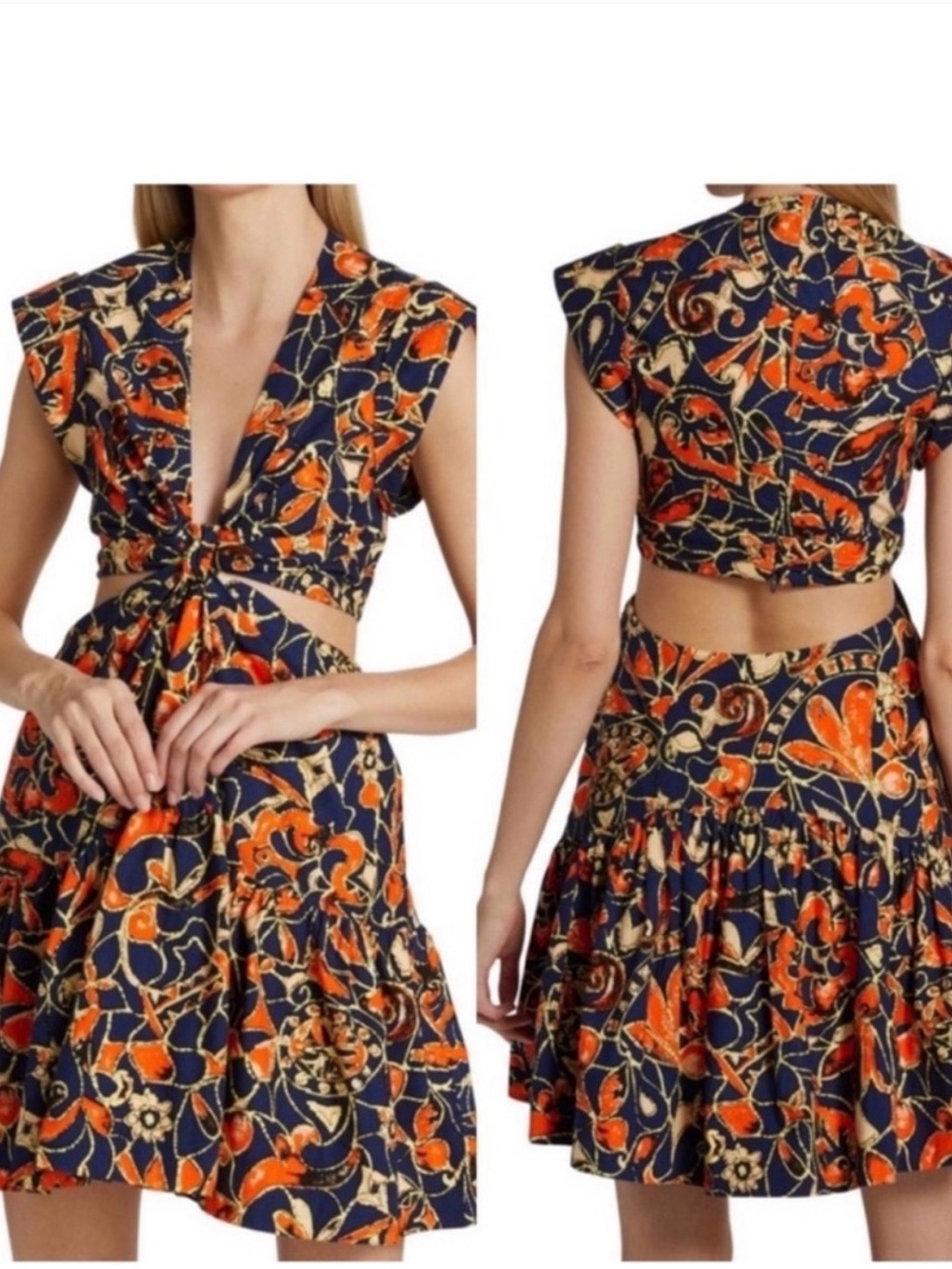 A.L.C. Lexi Navy & Orange Floral Tie-Front Crop Top
